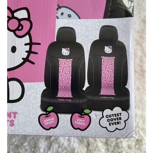 Hello Kitty Pink Black Car Front Seat Covers Set of 2 Cute Stylish Accessory NEW - Picture 3 of 10